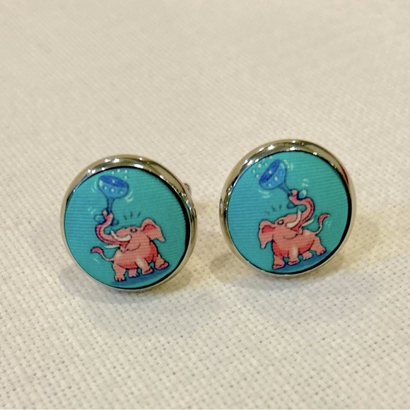 Never worn, Bird Dog Bay pink elephant champagne cufflinks 100% silk Ky Derby - Picture 2 of 4